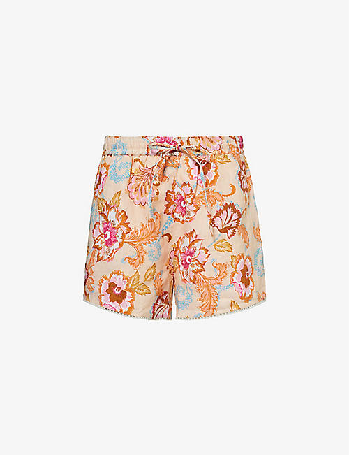 SEAFOLLY: Spring Festival graphic-print mid-rise linen shorts