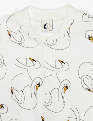 Swan-print organic-cotton babygrow 0-18 months
