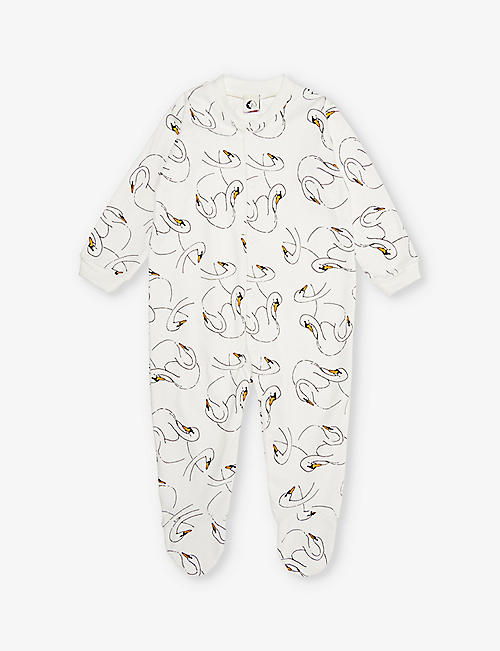 SLEEPY DOE: Swan-print organic-cotton babygrow 0-18 months