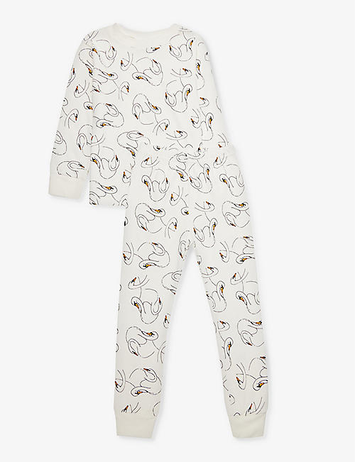 SLEEPY DOE: Swan-print cotton pyjama set 1-9 years
