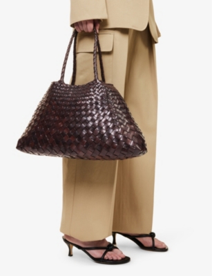 Dragon Diffusion Womens Dark Brown Santa Croce Woven-leather Top-handle Basket Bag In Burgundy