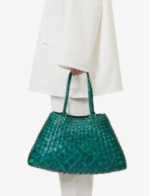 Dragon Diffusion Forest Green Santa Croce Woven-leather Top-handle Basket Bag In Forest Green