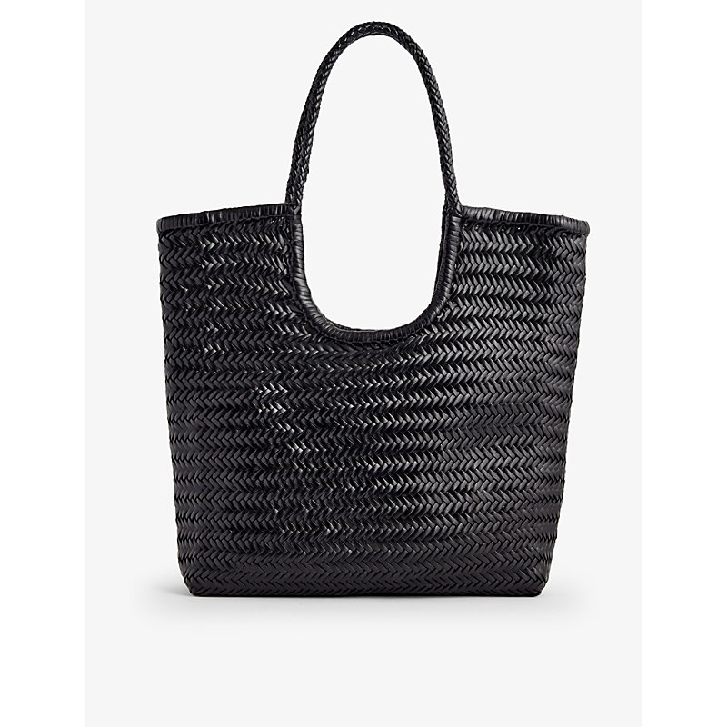 Shop Dragon Diffusion Women's Black Triple Jump Woven-leather Top-handle Tote Bag