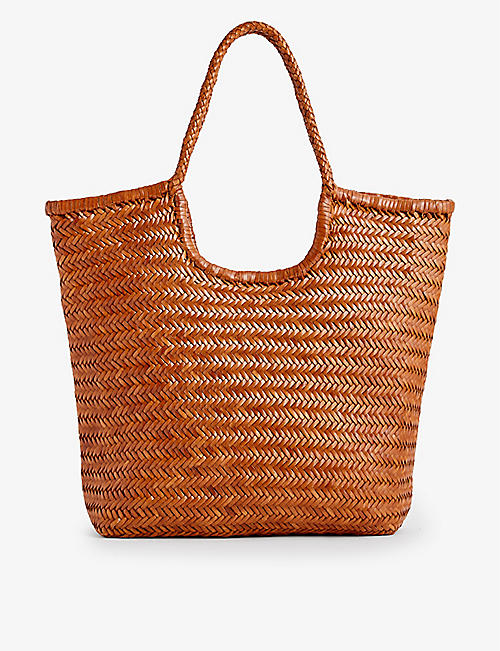 DRAGON DIFFUSION: Triple Jump woven-leather top-handle tote bag