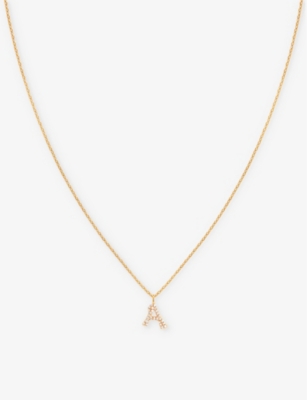 ASTRID & MIYU: Letter A 18ct yellow gold-plated recycled sterling-silver and cubic zirconia pendant necklace