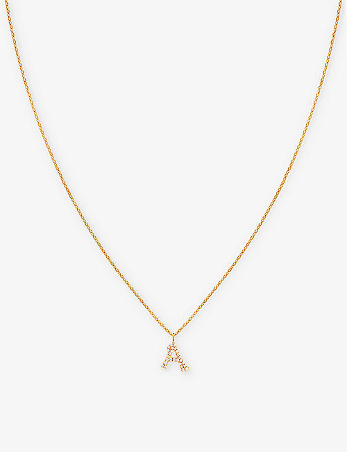 ASTRID & MIYU: Letter A 18ct yellow gold-plated recycled sterling-silver and cubic zirconia pendant necklace