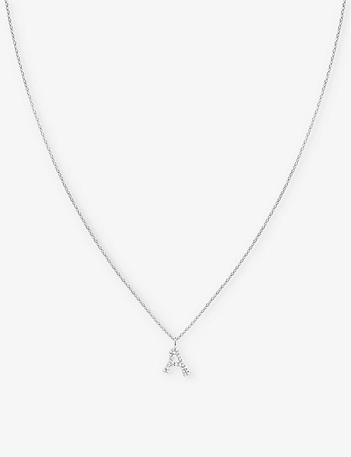 ASTRID & MIYU: Letter A 18ct rhodium-plated recycled sterling-silver and cubic zirconia pendant necklace