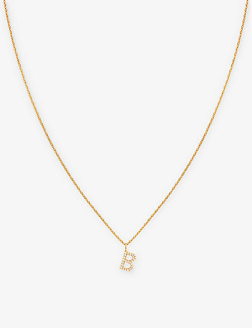 ASTRID & MIYU: Letter B 18ct yellow gold-plated recycled sterling-silver and cubic zirconia pendant necklace