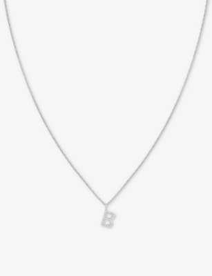 ASTRID & MIYU: B-initial pavé rhodium-plated recycled sterling-silver necklace