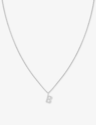 Shop Astrid & Miyu B-initial Pavé Rhodium-plated Recycled Sterling-silver Necklace