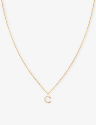 ASTRID & MIYU: Letter C 18ct yellow gold-plated recycled sterling-silver and cubic zirconia pendant necklace