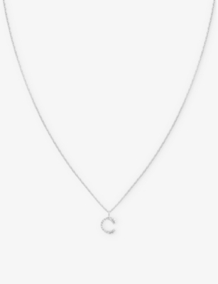ASTRID & MIYU: Letter C 18ct rhodium-plated recycled sterling-silver and cubic zirconia pendant necklace