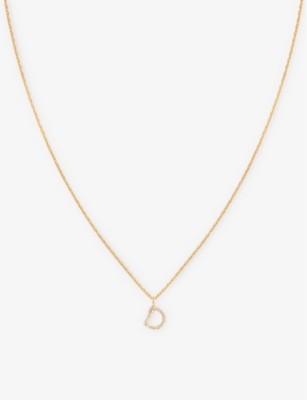 ASTRID & MIYU: Letter D 18ct yellow gold-plated recycled sterling-silver and cubic zirconia pendant necklace