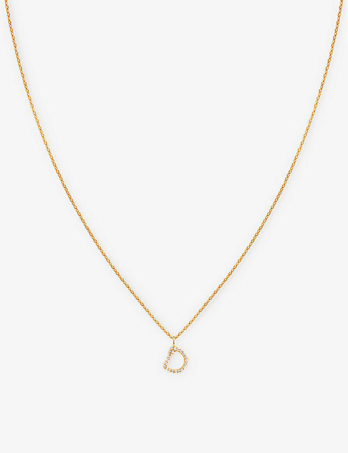 ASTRID & MIYU: Letter D 18ct yellow gold-plated recycled sterling-silver and cubic zirconia pendant necklace