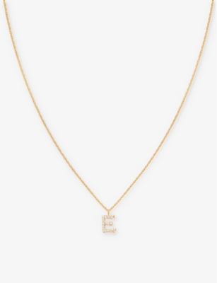 Shop Astrid & Miyu Letter E 18ct Yellow Gold-plated Recycled Sterling-silver And Cubic Zirconia Pendant Necklace In 18ct Gold