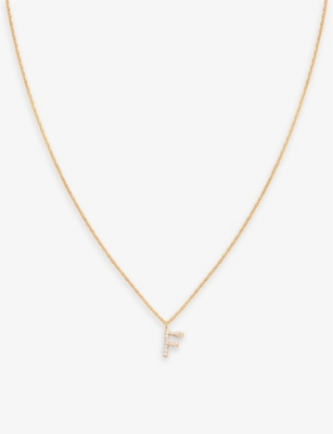 ASTRID & MIYU: 'F' initial cubic-zirconia 18ct gold-plated recycled sterling-silver necklace