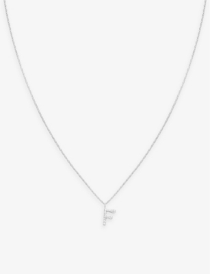 ASTRID & MIYU: 'F' initial cubic-zirconia rhodium-plated sterling-silver necklace