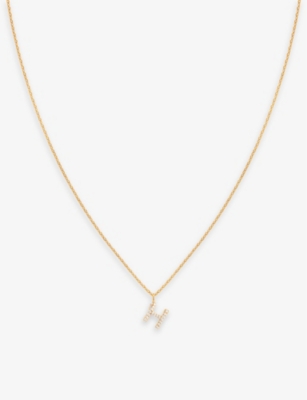 ASTRID & MIYU: 'H' initial cubic-zirconia 18ct gold-plated recycled sterling-silver necklace