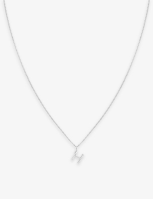 ASTRID & MIYU: 'H' initial cubic-zirconia rhodium-plated recycled sterling-silver necklace