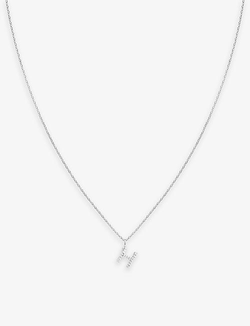ASTRID & MIYU: 'H' initial cubic-zirconia rhodium-plated recycled sterling-silver necklace