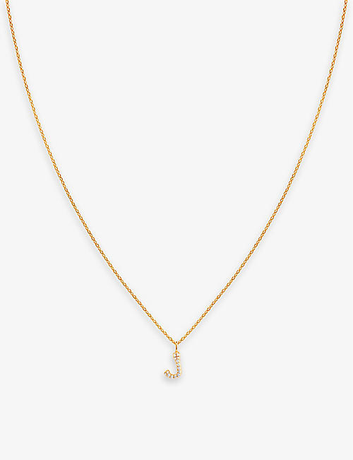 ASTRID & MIYU: 'J' initial cubic-zirconia 18ct gold-plated recycled sterling-silver necklace