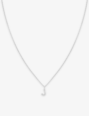 ASTRID & MIYU: Letter J rhodium-plated recycled sterling-silver and cubic zirconia pendant necklace