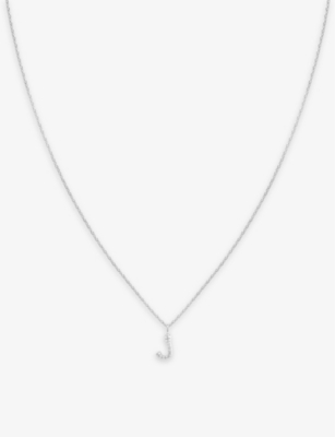 Astrid & Miyu Letter J Rhodium-plated Recycled Sterling-silver And Cubic Zirconia Pendant Necklace In Rhodium