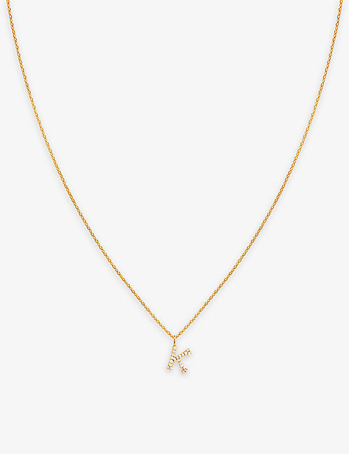 ASTRID & MIYU: Letter K 18ct yellow gold-plated recycled sterling-silver and cubic zirconia pendant necklace