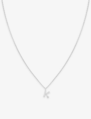 ASTRID & MIYU: Letter K rhodium-plated recycled sterling-silver and cubic zirconia pendant necklace