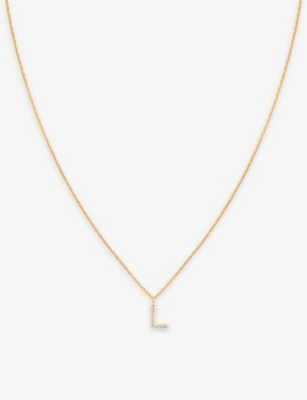 ASTRID & MIYU: Letter L 18ct yellow gold-plated recycled sterling-silver and cubic zirconia pendant necklace