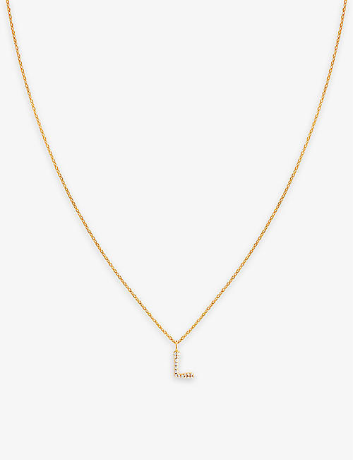 ASTRID & MIYU: Letter L 18ct yellow gold-plated recycled sterling-silver and cubic zirconia pendant necklace