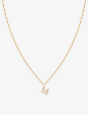 ASTRID & MIYU: Letter M 18ct yellow gold-plated recycled sterling-silver and cubic zirconia pendant necklace