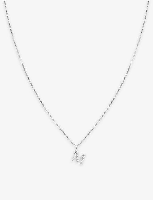 ASTRID & MIYU: Letter M rhodium-plated recycled sterling-silver and cubic zirconia pendant necklace