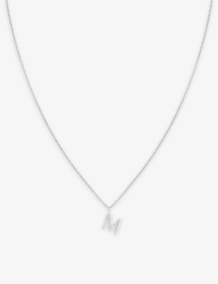 ASTRID & MIYU: Letter M rhodium-plated sterling-silver and cubic zirconia pendant necklace