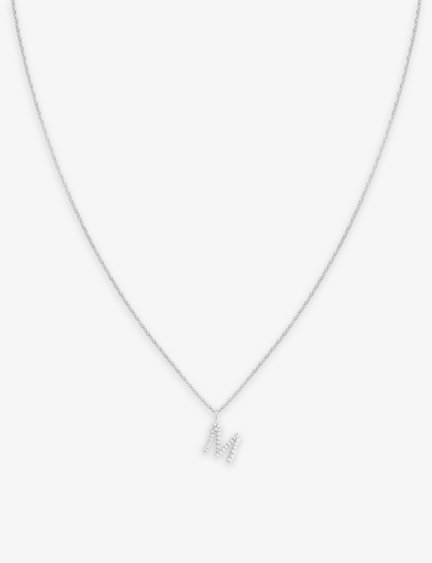 Letter M rhodium-plated sterling-silver and cubic zirconia pendant necklace