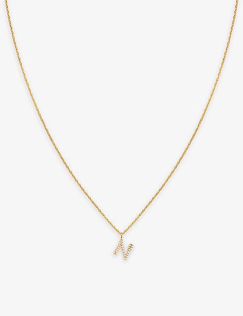 ASTRID & MIYU: Letter N 18ct yellow gold-plated recycled sterling-silver and cubic zirconia pendant necklace