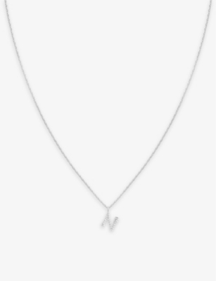 ASTRID & MIYU: Letter N rhodium-plated sterling-silver and cubic zirconia pendant necklace