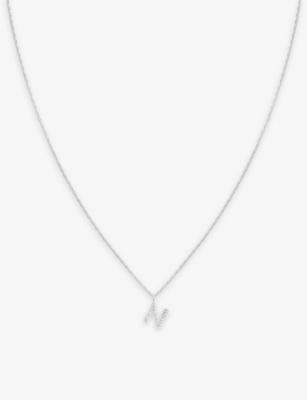 Shop Astrid & Miyu Women's Rhodium Letter N Rhodium-plated Recycled Sterling-silver And Cubic Zirconia Pe