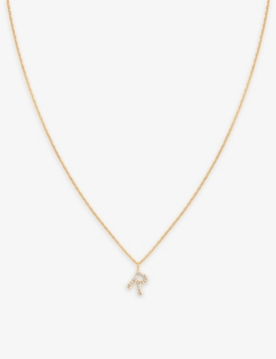 ASTRID & MIYU: Initial R 18ct yellow gold-plated recycled sterling-silver and cubic zirconia pendant necklace