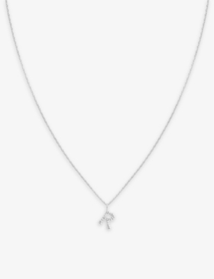 ASTRID & MIYU: Initial R rhodium-plated sterling-silver and cubic zirconia pendant necklace