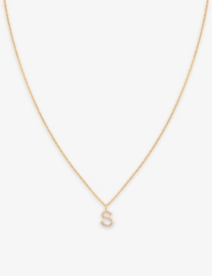 Astrid & Miyu Initial S 18ct Yellow Gold-plated Recycled Sterling-silver And Cubic Zirconia Pendant Necklace In 18ct Gold