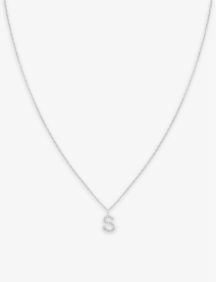 ASTRID & MIYU: Initial S rhodium-plated recycled sterling-silver and cubic zirconia pendant necklace