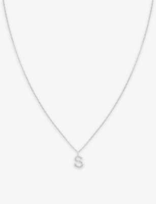 Astrid & Miyu Initial S Rhodium-plated Recycled Sterling-silver And Cubic Zirconia Pendant Necklace In Rhodium