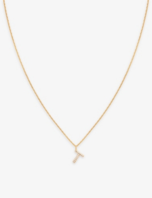 ASTRID & MIYU: Initial P 18ct yellow gold-plated sterling-silver and cubic zirconia pendant necklace