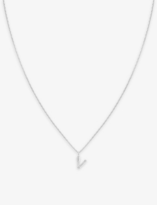 Shop Astrid & Miyu Women's Rhodium Initial V Rhodium-plated Recycled Sterling-silver And Cubic Zirconia P
