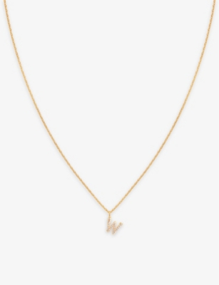 ASTRID & MIYU: Initial W 18ct yellow gold-plated sterling-silver and cubic zirconia pendant necklace