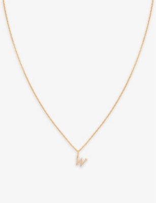 ASTRID & MIYU WOMENS INITIAL W 18CT YELLOW GOLD-PLATED RECYCLED STERLING-SILVER AND CUBIC ZIRCONIA PENDANT NECKLAC 