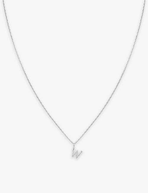 ASTRID & MIYU: Initial W rhodium-plated recycled sterling-silver and cubic zirconia pendant necklace