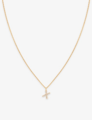 ASTRID & MIYU: Initial X 18ct yellow gold-plated sterling-silver and cubic zirconia pendant necklace