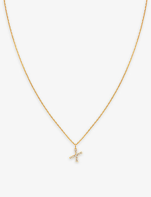 ASTRID & MIYU: Initial X 18ct yellow gold-plated recycled sterling-silver and cubic zirconia pendant necklace